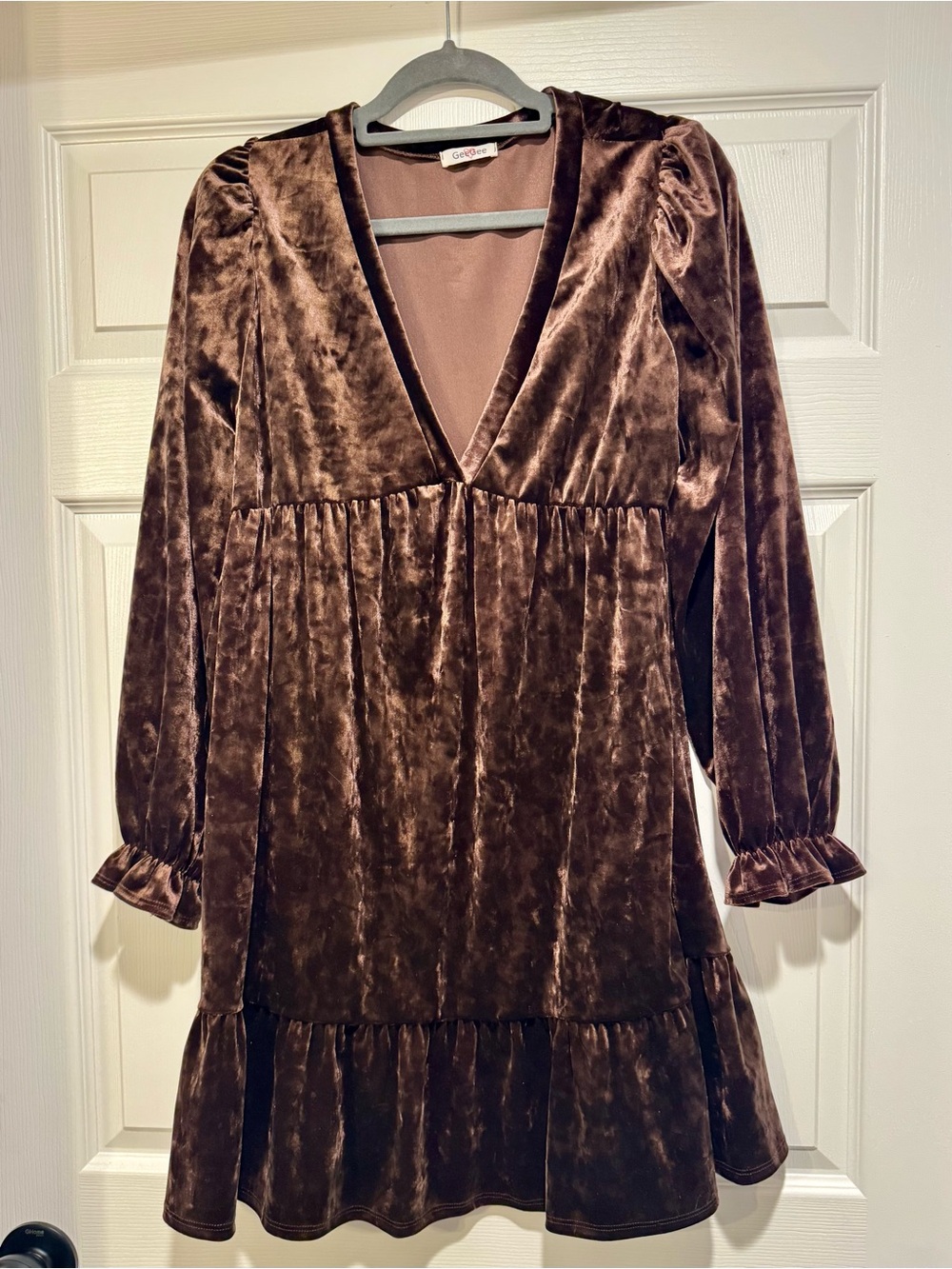 GeeGee Brown Velvet Long Sleeve Dress
